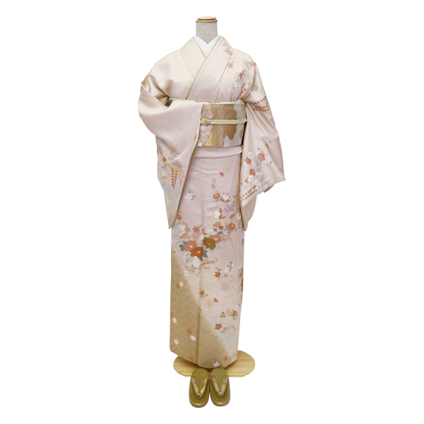 草花と流水・可憐な花々・白/金