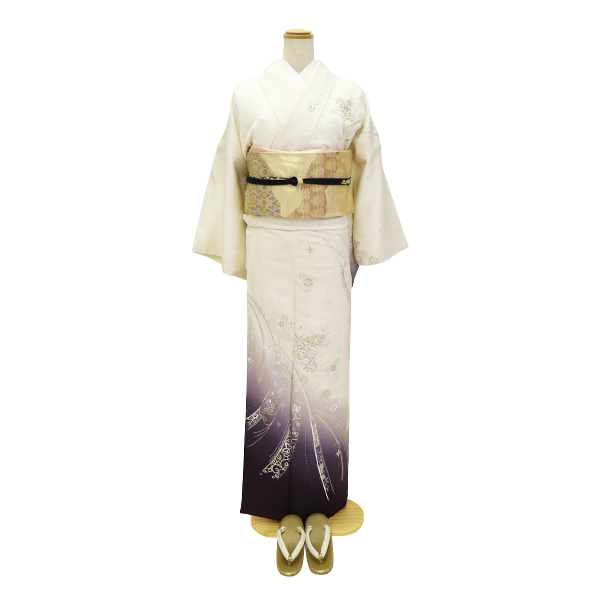 草花と唐草・豪華な花々・白/紫/金