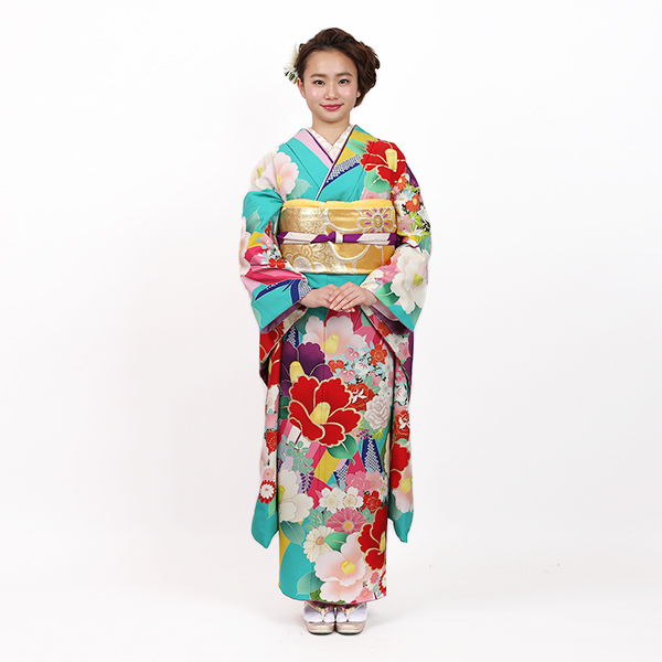 矢羽根に椿・青