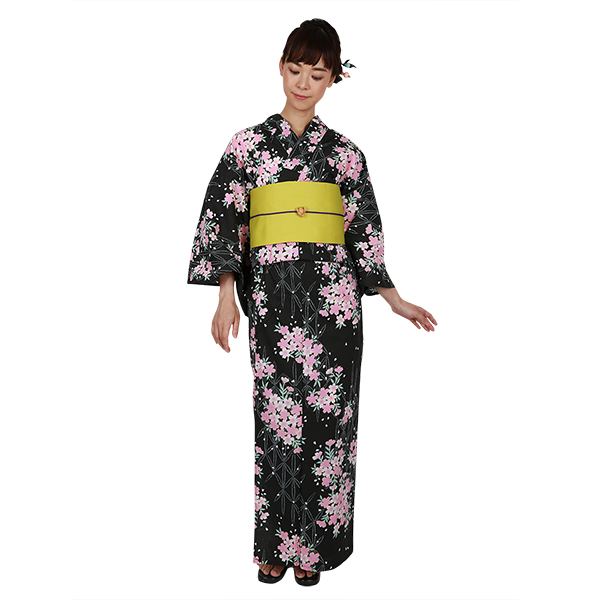 黒地に変わり麻の葉に葉桜
